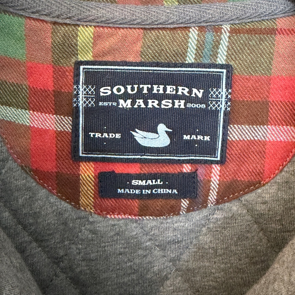 Southern Marsh Gray Quilted Pullover with Tan Suede Detail size Sm - Picture 3 of 7